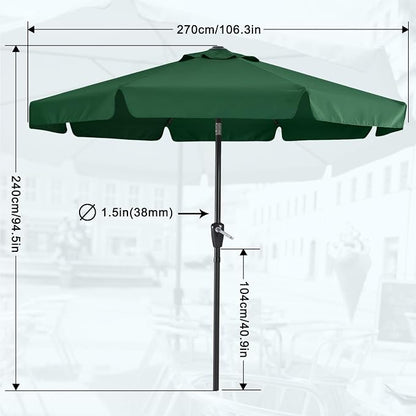 MASTERCANOPY 9ft Patio Umbrella with Valance, Crank & Tilt, Forest Green | 8 ribs, UV/fade-resist, waterproof, vent, for garden/deck/yard/pool