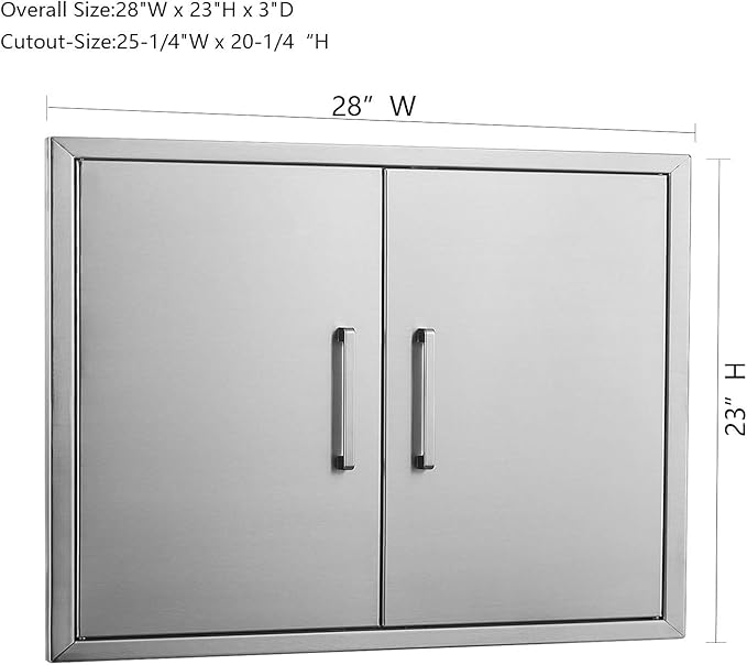 28" W x 23" H Outdoor Kitchen Doors Stainless Steel BBQ Double Access Door,Flush Mount for Outdoor Kitchen Island