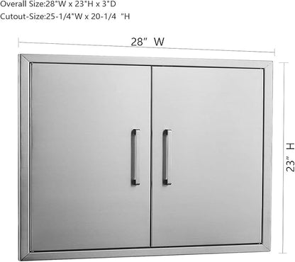 28" W x 23" H Outdoor Kitchen Doors Stainless Steel BBQ Double Access Door,Flush Mount for Outdoor Kitchen Island