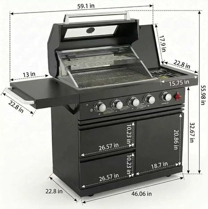 46" Stainless Steel Outdoor Kitchen BBQ Island Grill with LPG Black | Stainless Steel Outdoor Kitchen Island, 6-Burner 75300 BTU Propane Gas BBQ Grill