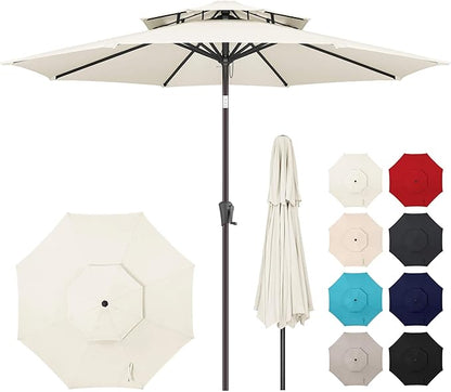 9ft Outdoor Patio Umbrella - 2-Tier Table Umbrella Waterproof UV Protection, Sombrillas de Patio with Push Button Tilt, Sun Umbrella for Pool, Porch, Garden, Backyard (Ivory)
