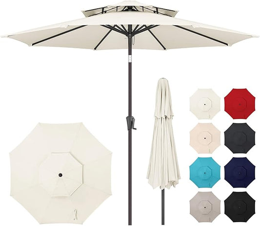 9ft Outdoor Patio Umbrella - 2-Tier Table Umbrella Waterproof UV Protection, Sombrillas de Patio with Push Button Tilt, Sun Umbrella for Pool, Porch, Garden, Backyard (Ivory)