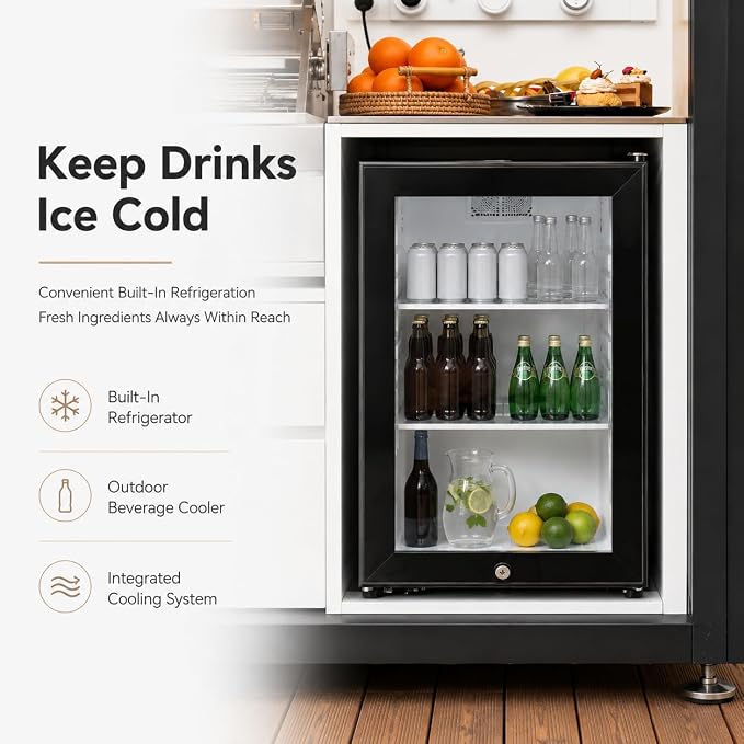 Sunnyjoy Modular Outdoor Kitchen MAX, Premium Aluminum Cabinet System-2 | Max roll-up shade version with grill, sink & storage, durable weather-resistant design, includes roll-up set for protection