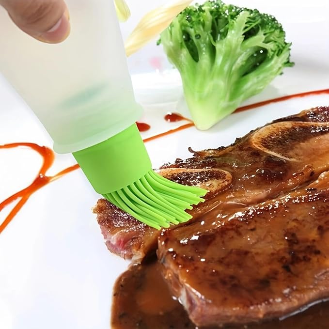Silicone Oil Brush Set with Squeeze Bottle, Basting Brushes for Cooking and Baking（Green） (1)