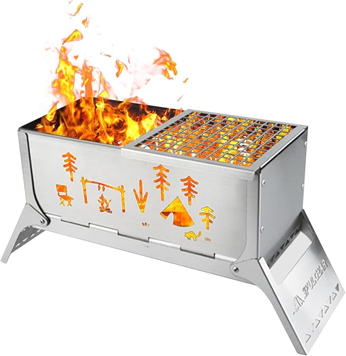 Portable Charcoal Grill, Total 343 Sq. In. Foldable Tabletop BBQ Grill, Mini Smoker Camping Grills for Backyard, Picnics, Hiking – Heavy-Duty Portable Fire Pit – Camp Cooking Gear