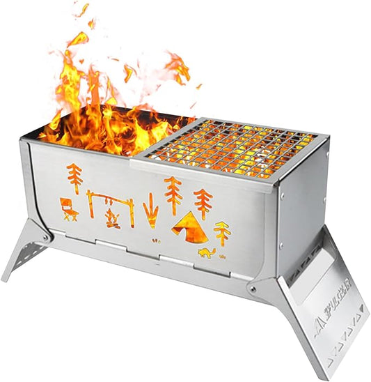 Portable Charcoal Grill, Total 343 Sq. In. Foldable Tabletop BBQ Grill, Mini Smoker Camping Grills for Backyard, Picnics, Hiking – Heavy-Duty Portable Fire Pit – Camp Cooking Gear