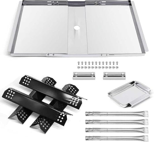 Criditpid Grill Replacement Parts for Grillmaster 720-0697 7200697, Grease Tray, Heat Plate Flame Tamer & Burner Tubes Kit for Nexgrill 720-0697 & Grill Master 720-0697 Grill