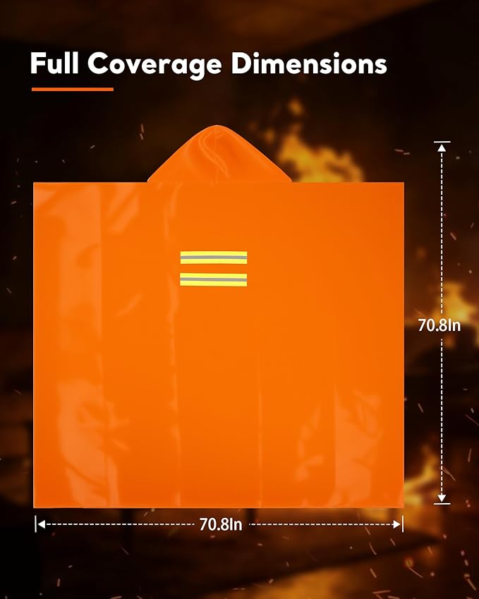 Emergency Fireproof Cloak with Hood – KANHIRO 1076°F Heat Resistant Fire Escape Poncho, Extra Large Silicone Coated Fire Blanket Cape for Home, Kitchen & Emergency