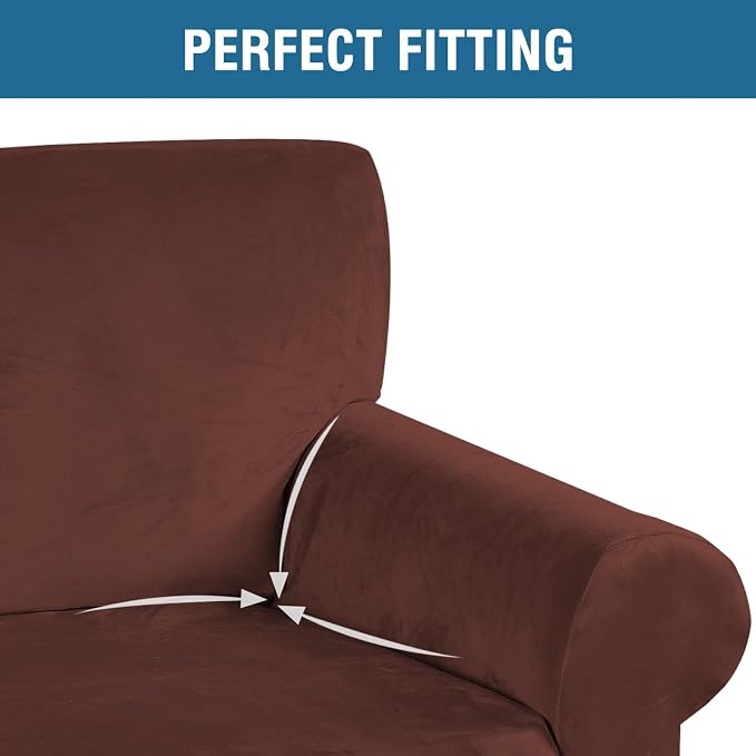 H.VERSAILTEX Stretch Velvet Sofa Covers for 3 Cushion Couch Covers Furniture Protector Soft with Non Slip Elastic Bottom, Crafted from Thick Comfy Rich Velour (Sofa 72"-90", Burnt Brick)