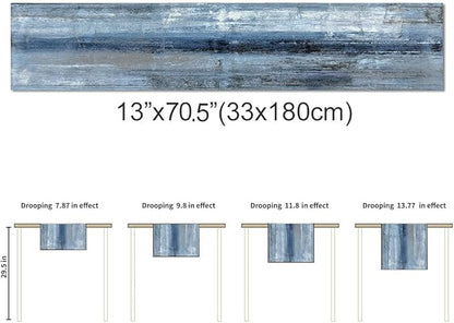 Blue Grey Table Runners Modern Art Farmhouse Linen Table Runners Dresser Scarves Retro Rustic Style for Party Kitchen Dining Table Coffee Holiday Party Decor (Blue Grey, 13"x 71")
