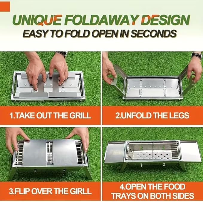 28x8.5inch Portable Charcoal BBQ Grill, mini foldable tabletop Barbecue,with Carry Bag&Gloves，for 1–3 People, Ideal for Garden, Beach, Picnic & Tabletop Use
