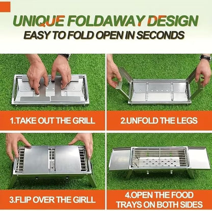 28x8.5inch Portable Charcoal BBQ Grill, mini foldable tabletop Barbecue,with Carry Bag&Gloves，for 1–3 People, Ideal for Garden, Beach, Picnic & Tabletop Use