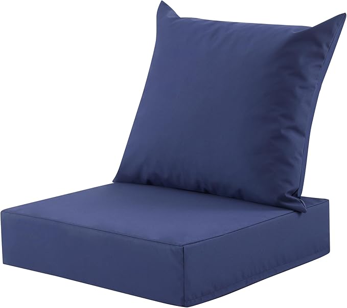 Outdoor Deep Seat Cushion Set, 24x24 Inch, Navy Blue, Set of 1 | Water-Resistant, Fade-Resistant, Removable Cover, For Patio Chair & Sofa&Furniture