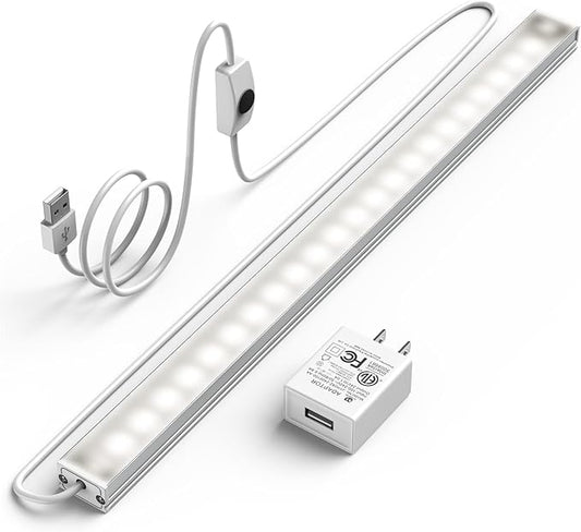 ASOKO Under Cabinet Led Lighting, 12 Inch Light Strip Bar, Daylight White 5000K Dimmable Plug in USB Light, Small Thin Led Under Counter Lighting for Kitchen/Room/Shelf/Desk/Display Case