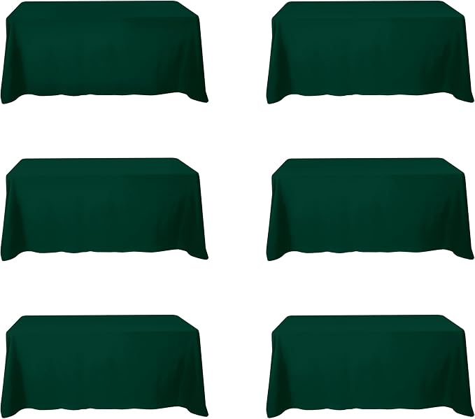 BRILLMAX 6 Pack Hunter Green Tablecloth 90x132 Inch for 6ft Rectangle Table | 150 GSM Polyester Fabric, Floor Length Drop, Water, Stain & Wrinkle Resistant Cloth Cover for Wedding Reception Banquet Party