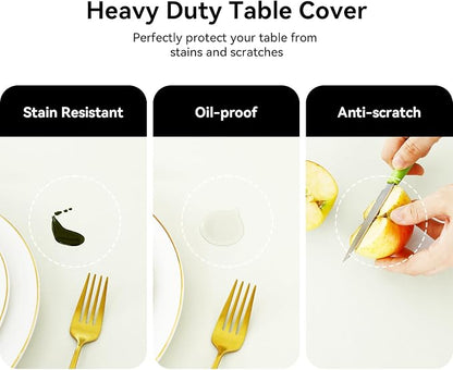Romanstile 100% Waterproof PVC Tablecloth, Rectangle Oil Spill Proof Stain Resistant Vinyl Table Cloth, Wipe Clean Plastic Table Covers for Kitchen/Dining/Parties - 60 x 102 Inch, Ivory