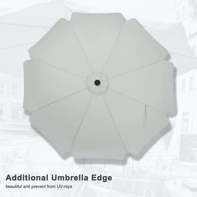 MASTERCANOPY 9ft Patio Umbrella with Valance, Crank & Tilt, Light Gray | 8 ribs, UV/fade-resist, waterproof, vent, for garden/deck/yard/pool