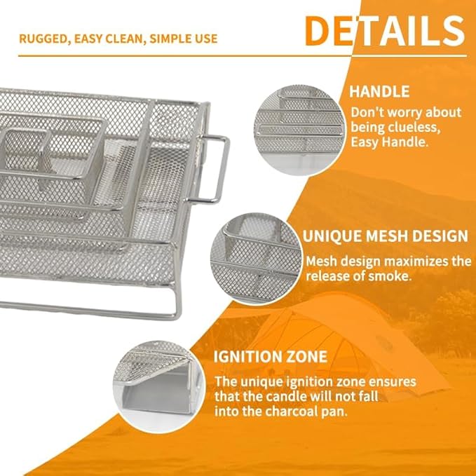 8 Inch Cold Smoke Generator for Smoker or BBQ Grill, Stainless Steel Pellet Smoker Tray for Wood Dust Hot and Cold Smoking, Ideal for Smoking Salmon, Cheese, Pork, Burn Time up to 6-7 Hours