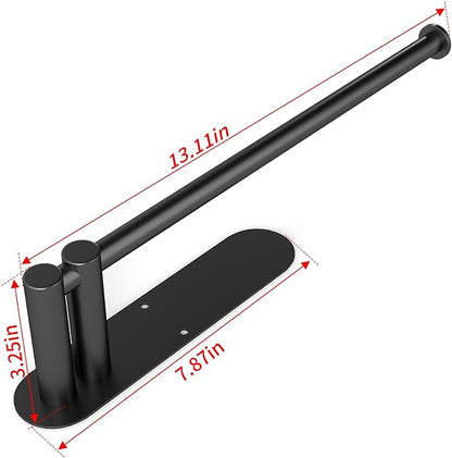 Paper Towel Holder Under Cabinet, Upgraded Dual-Rod Adhesive Paper Towel Holder with Longer Base, Stainless Steel Wall Mounted Holder for Kitchen Towels, No Drill, Black