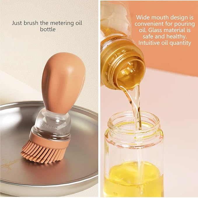 Oil Dispenser with Brush - Glass Olive Oil Dispenser for Kitchen, 2 IN 1 Oil Dispenser Bottle with Silicone Basting Brush for Cooking Vinegar Sauce BBQ Grill Frying, T-OB21, Green