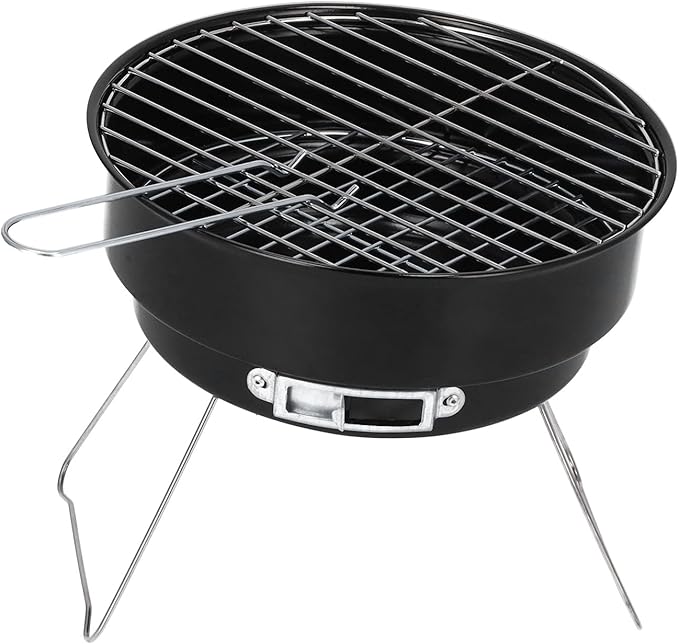 Mini Round Barbecue Grill Set, Portable Iron Charcoal Grill, with A Handle, for Home Kitchen BBQ Picnic Camping