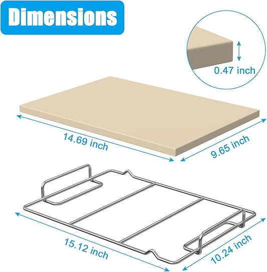 Outspark Pizza Stone with Grill Rack for Ninja Woodfire Outdoor Smoker XL OG800 OG900 Series Grill Accessories, Rectangle Pizza Baking Stone Set for Oven and Grill Baking