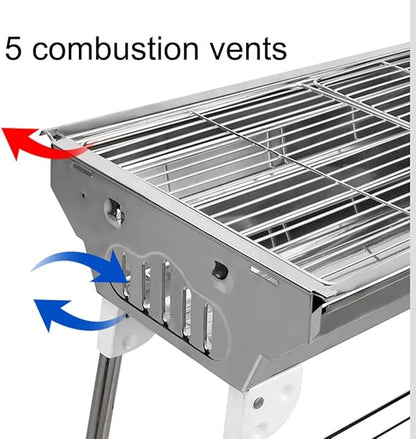 Portable Barbecue Grill, Foldable Stainless Steel Charcoal BBQ, Kebab Grill for Picnic, Backyard, Garden Barbecue, suitbale for 5-15 People (Silver 73 * 34 * 70cm)