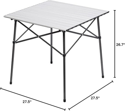 Portal Lightweight Aluminum Folding Square Table Roll Up Top 4 People Table | Portable Outdoor Design; Durable Construction; Easy Setup & Storage;Color: White