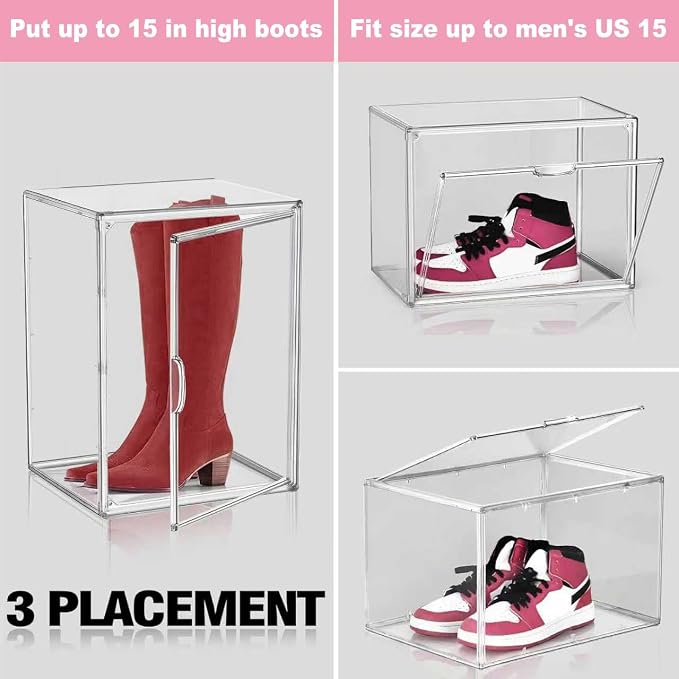 5 Pack Clear Tall Boot Storage Box, Organizer for Ankle Boots and Booties | Fits Men/Women Shoe's Size 15.Designed for ankle boots,short fashion boots.Clear stackable storage with dustproof protection