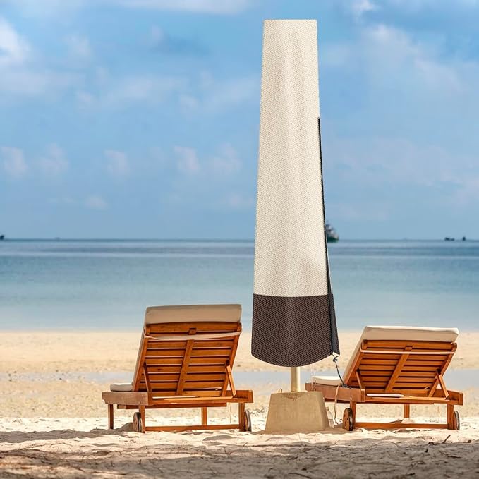 Patio Umbrella Cover Outdoor Umbrella Cover with Rod Waterproof Durable 600D Polyester Fabric Patio Parasol Umbrella Cover for 7 ft to 11 ft Outdoor Umbrella (Beige&Brown)