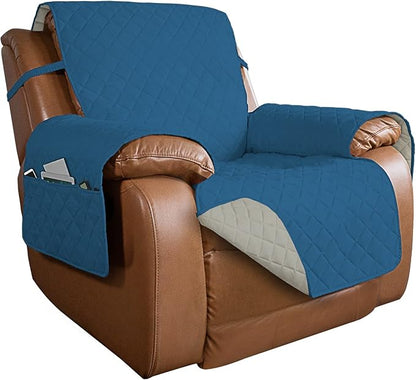 PureFit Reversible Recliner Chair Covers Couch Covers for Dogs, 28 in | Peacock Blue/Beige, Water Resistant Couch Protector, Washable Pet Couch Cover with Non Slip and Elastic Straps For Kids