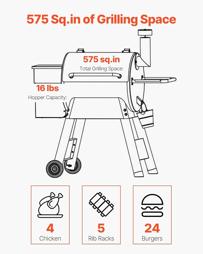VEVOR Wood Pellet Grill Smoker, 8 in 1 BBQ Grills for Outdoor Cooking, 575 Square Inches Cook Area Electric Smokers, with WiFi-app Control, LCD Screen Controller, Meat Probe, 500°F Max Temperature