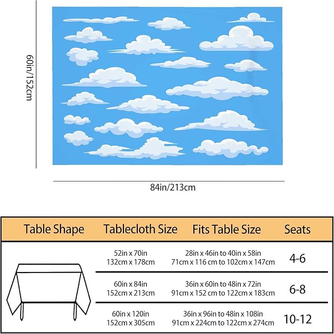TKS MITLAN Blue Sky and White Clouds Tablecloth Decor Cloud Vector Set Collection Graphic Clip Art Design Table Cloth Dining Room Kitchen Table Cover 60" X 84" Oblong/Rectangle