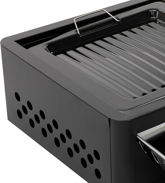 Portable Charcoal Grill, Small Tabletop BBQ Grill Household Barbecue Stove, Legs Foldable Barbeque Grill Set w/Charcoal Basin Furnace Body Baking Tray Grill Mesh, for Outdoor Camping and Picnics