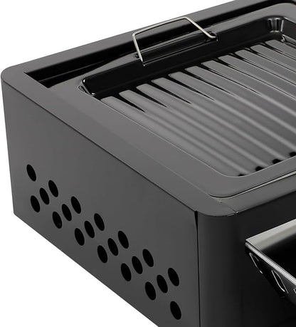 Portable Charcoal Grill, Small Tabletop BBQ Grill Household Barbecue Stove, Legs Foldable Barbeque Grill Set w/Charcoal Basin Furnace Body Baking Tray Grill Mesh, for Outdoor Camping and Picnics