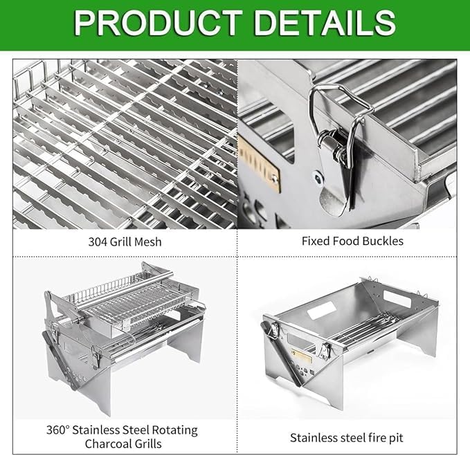 Rotating Charcoal Grills, Portable BBQ Grill with Removable Tray Adjustable Steel Frame,Etachable Portable Charcoal Barbecue Grill (Gas)