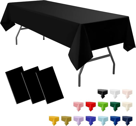 3-Pack Premium Plastic Black Tablecloth Disposable 54 x 108 Inch. Rectangle Table Cover Party Table Cloths for Birthday Baptism Christening BBQ Picnic Banquet Fits up to 8 ft Tables