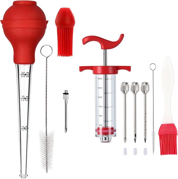 Plastic Turkey Baster Meat Injector Syringe Kit, Meat Baster for Cooking & Basting, Large Capacity Marinade Injector for Thanksgiving & Christmas Turkey Beef Pork Chicken Roasting Smoking BBQ