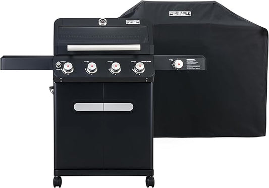Monument Grills Mesa Series, Outdoor Barbecue Stainless Steel 4 Burner Propane Gas Grill, 52,000 BTU Patio Garden Barbecue Grill with Side Burner and Knob Controls, Mesa425 with BBQ Cover