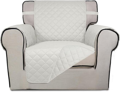 PureFit Reversible Quilted Sofa Cover, Water Resistant Slipcover Furniture Protector, Washable Couch Cover with Non Slip and Elastic Straps for Kids, Dogs, Pets (Chair, Ivory/Ivory) | Ivory/Ivory, Water Resistant Couch Protector, Washable Pet Couch Cov...