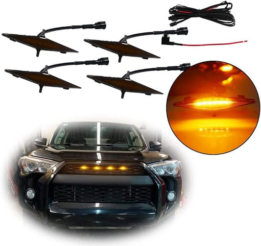 4pcs Smoked Lens Amber LED Grille Lights for 2014-2019 Toyota 4Runner TRD Pro Grille SR5 TRD Off-Road Limited TRO Pro