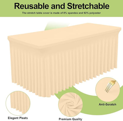 Smiry 2 Pack Spandex Elastic Fitted Table Cloth Skirt for 6FT Table | Stretch Washable Table Cloth, Banquet Table Cover for Wedding, Party, Indoor & Trade Shows, (Ivory, 72Lx30Wx30H)