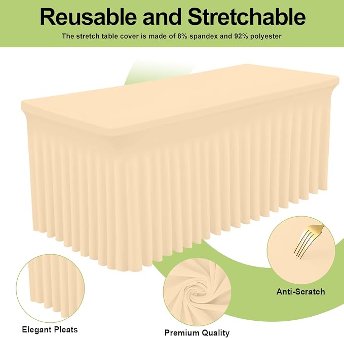 Smiry 2 Pack Spandex Elastic Fitted Table Cloth Skirt for 4FT Table | Stretch Washable Table Cloth, Banquet Table Cover for Wedding, Party, Indoor & Trade Shows, (Ivory, 48Lx30Wx30H)