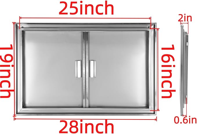 Outdoor Kitchen Door 28" W x 19" H Stainless Steel BBQ Double Access Door Flush Mount Vertical Wall Doors with Handle Suitable for Grilling Station Outside Cabinet Outdoor Kitchen