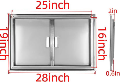 Outdoor Kitchen Door 28" W x 19" H Stainless Steel BBQ Double Access Door Flush Mount Vertical Wall Doors with Handle Suitable for Grilling Station Outside Cabinet Outdoor Kitchen