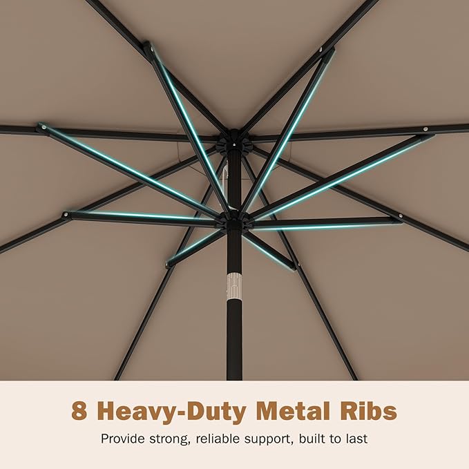Tangkula 9 FT Patio Umbrella with Base Included, 2-Tiers Outdoor Scalloped Table Umbrella with 2 Sandbags, Tilt Adjustment, Crank, 8 Ribs for Market Backyard Pool Deck Beach Lawn
