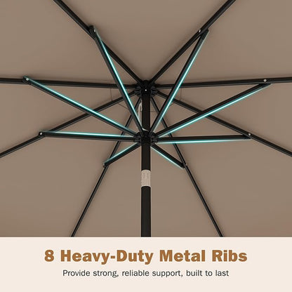 Tangkula 9 FT Patio Umbrella with Base Included, 2-Tiers Outdoor Scalloped Table Umbrella with 2 Sandbags, Tilt Adjustment, Crank, 8 Ribs for Market Backyard Pool Deck Beach Lawn