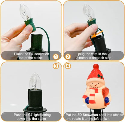 GOOTHY 2 Sets Snowman Christmas Pathway Lights, 7Ft C7 Outdoor Christmas String Light with 8 Snowman Stakes Lights, Connectable Christmas Decorations Pathway Light for Yard Garden Driveway Walkway