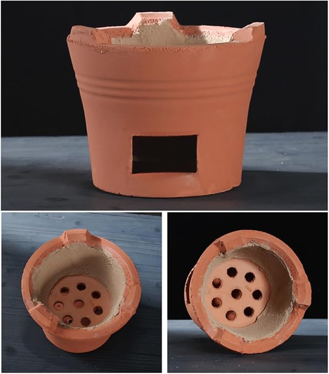Clay Charcoal Stove, Portable Woodstove, Multifunctional Ceramic Grill, Wood Burning Camp Stove for Home, Picnic, Camping, Tea Making and Outdoor Cooking(9x7.5in/23x19.5cm)
