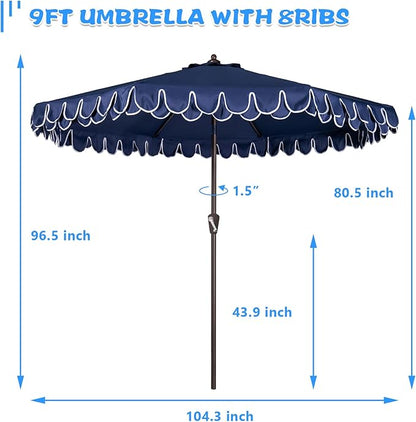 9Ft Elegant Valance Patio Umbrella, Outdoor Umbrellas for Patio with Auto-Tilt and Crank Systerm, Table Umbrella for Outdoors, Poolside,Beach, Backyard